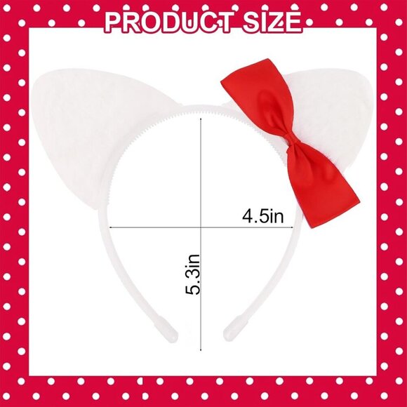 12Pcs Cat Ears Headbands Kids Party Decorations Cute White Plush Red Bow main image 7